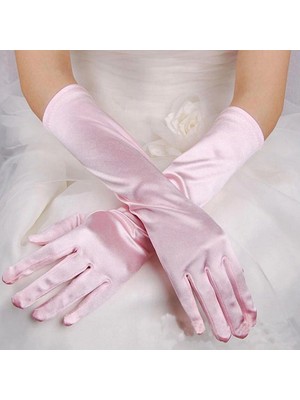 VeraGlobe Buğz Uzun Boy Ekstra Parlak Saten Eldiven Pembe Renk