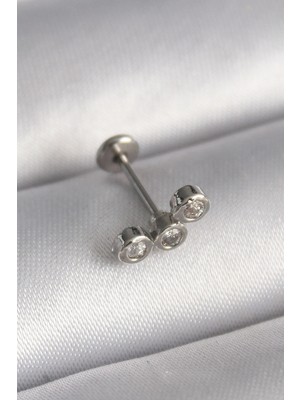 Shopwe 316L Çelik Gümüş Renk Zirkon Taşlı Tragus Piercing