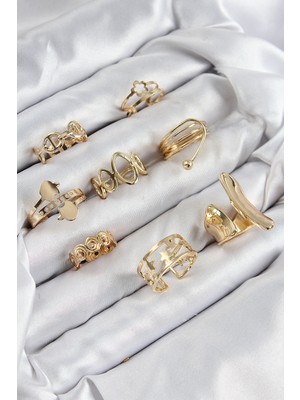 Pirinç Sarmal ve Yıldız Model Gold Renk Kadın Yüzük Kombin Set