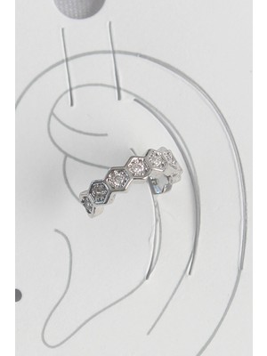 Shopwe Pirinç Gümüş Renk Bal Peteği Model Zirkon Taşlı Kadın Kıkırdak Küpe