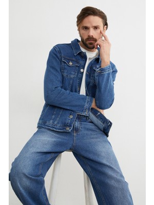 FullaModa Düğmeli Cepli Kot Ceket