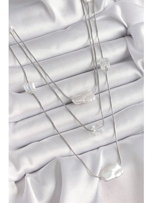 Shopwe Pirinç Gümüş Renk Ezme Inci Model Çoklu Kadın Kolye