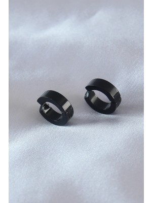 Shopwe Çelik Siyah Renk Sıkıştırmalı Erkek Küpe