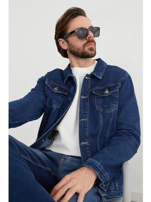 FullaModa Düğmeli Cepli Kot Ceket