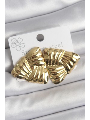 Shopwe 316 Çelik Gold Renk Işlemeli Üçgen Model Kadın Küpe