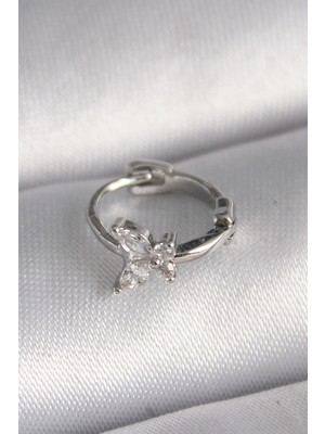 316L Çelik Gümüş Renk Zirkon Taşlı Kelebek Model Tragus Piercing