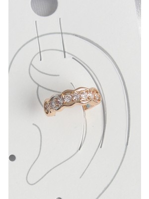 Shopwe Pirinç Gold Renk Zirkon Taşlı Kadın Kıkırdak Küpe