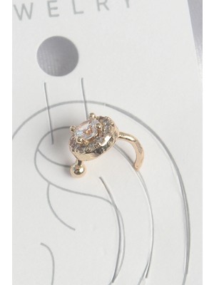 Shopwe Pirinç Gold Renk Zirkon Taşlı Kadın Kıkırdak Küpe