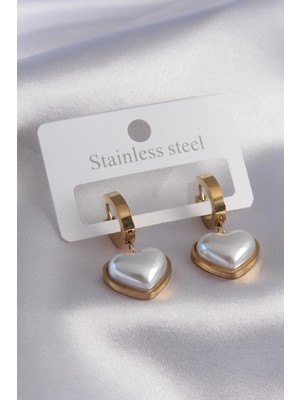 Shopwe 316L Çelik Gold Renk Kalp Model Kadın Küpe