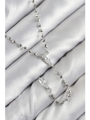 Shopwe Pirinç Zirkon Taşlı Gümüş Renk Kadın Y Kolye