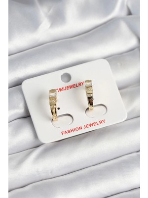 Shopwe Pirinç Gold Renk Zirkon Taşlı Vintage Kadın Küpe