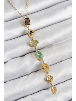 Shopwe Pirinç Renkli Zirkon Taşlı Model Gold Renk 7 Element Kadın Y Kolye