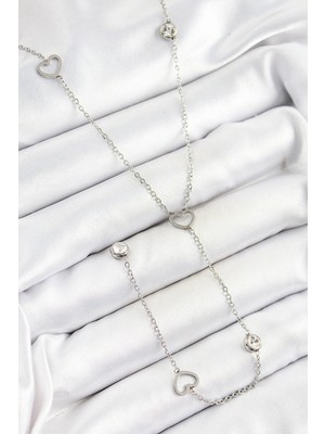 Shopwe 316L Çelik Zirkon Taşlı Kalp Figürlü Y Model Gümüş Renk Kadın Kolye