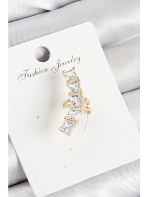 Shopwe Pirinç Zirkon Taşlı Model Gold Renk Sağ Kıkırdak Küpe