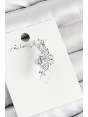 Shopwe Pirinç Zirkon Taşlı Model Gümüş Renk Sağ Kıkırdak Küpe