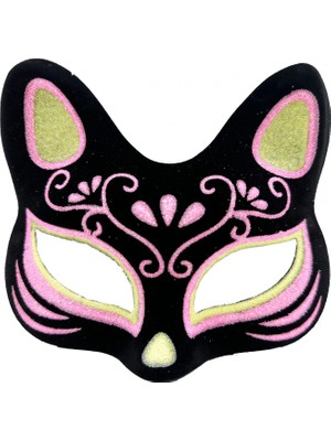 MiraLive Siyah Süet Sarı Pembe Simli Kedi Maskesi