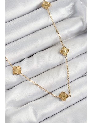 Shopwe 316L Çelik Yonca Model Gold Renk Kadın Kolye