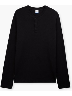 LTB Uzun Kollu Önü Düğmeli Siyah Sweatshırt