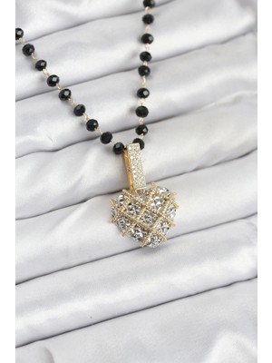 Shopwe 316L Çelik Zincir Kristal Boncuklu Kalpli Kadın Kolye