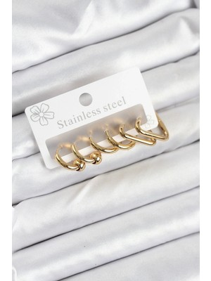 Shopwe 316L Çelik Gold Renk Kadın Küpe Seti