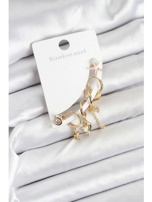 Shopwe Pirinç Gold Renk Set Küpe