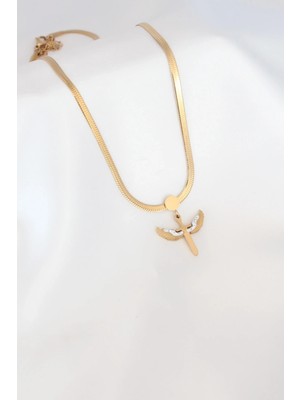 Shopwe Mikail Figür Zirkon Taş Detay Gold Renk Çelik Italyan Zincir Kadın Kolye