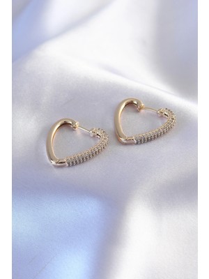 Shopwe Gold Renk Zirkon Taşlı Kalp Model Kadın Küpe