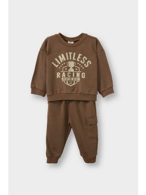 DeFacto 2'li Takım Baskılı Sweatshirt Eşofman Altı Erkek Bebek G5132A525WN