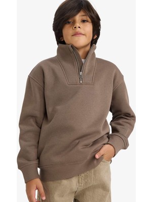 DeFacto Erkek Çocuk Yarım Fermuarlı İçi Yumuşak Tüylü Sweatshirt G5547A825CW
