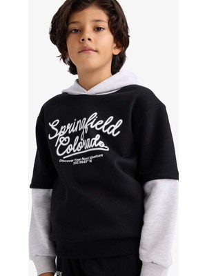 DeFacto Kapüşonlu Baskılı İçi Yumuşak Tüylü Sweatshirt Erkek Çocuk G5560A825CW