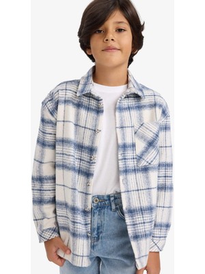 DeFacto Oversize Geniş Kalıp Polo Yaka Ekose Desenli Flanel Uzun Kollu Gömlek Erkek Çocuk G4917A825CW