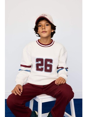 DeFacto Bisiklet Yaka Baskılı İçi Yumuşak Tüylü Sweatshirt Erkek Çocuk G4379A825WN