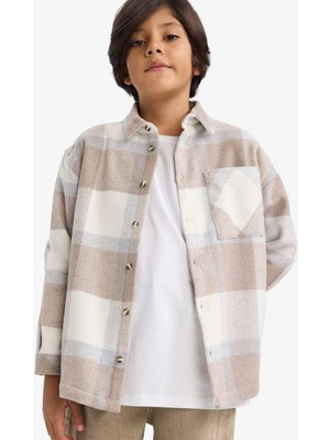 DeFacto Overshirt Fit Polo Yaka Ekose Desenli Flanel Uzun Kollu Gömlek Erkek Çocuk G4505A825CW