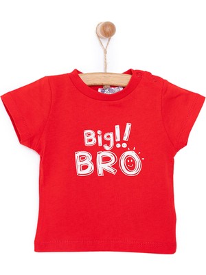 Hellobaby Erkek Bebek Basic Tişört Big Bro Desenli Bisiklet Yaka Kısa Kol Kırmızı