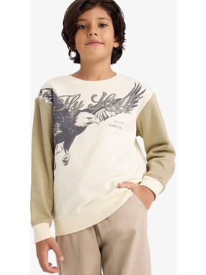 DeFacto Bisiklet Yaka Baskılı İçi Yumuşak Tüylü Sweatshirt Erkek Çocuk G5554A825CW