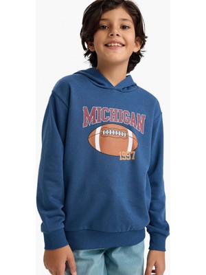 DeFacto Kapüşonlu Baskılı İçi Yumuşak Tüylü Sweatshirt Erkek Çocuk G5564A825CW