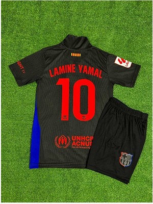 BySportakus Barcelona 2024/25 Sezonu 10 Lamine Yamal Deplasman Çocuk Forması 2'li Set (Black 10)