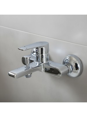 Decordem Banora Rauline, Krom Banyo Bataryası, Paslanmaz Pirinç Gövde, Su Tasarruflu Duvar Tipi Musluk