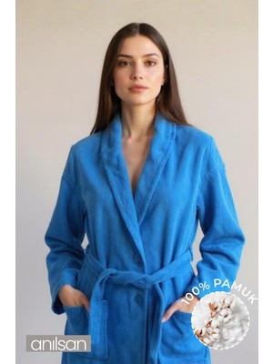 Anılsan Şalyaka Bornoz Koyu Turkuaz %100 Pamuk Unisex Spa Için Ideal Kadın/Erkek