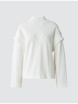 Jimmy Key Ekru Dik Yaka Uzun Kollu Desenli Örme Sweatshirt