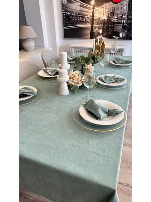 Decamor Home Kadife Dokulu Dertsiz Leke Tutmaz Çağla Yeşili Masa Örtüsü (Peçete Dahil Değil )