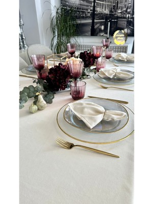 Decamor Home Kadife Dokulu Dertsiz Leke Tutmaz Ekru Kırık Beyaz Masa Örtüsü (Peçete Dahil Değil )