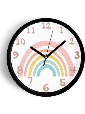 JHAAR Pastel Gökkuşağı Modern Tasarım Çocuk Odası Duvar Saati - 25cm - Önü Camlı Siyah Kasa