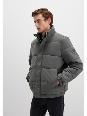 Mavi Dik Yaka Haki Şişme Mont 0110470-71598