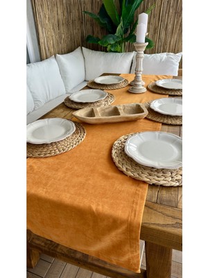 Decamor Home Kadife Dokulu Turuncu Runner