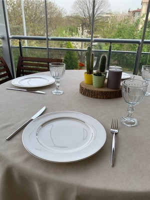 Decamor Home Kadife Dokulu Taş Rengi Dertsiz Leke Tutmaz Yuvarlak Masa Örtüsü