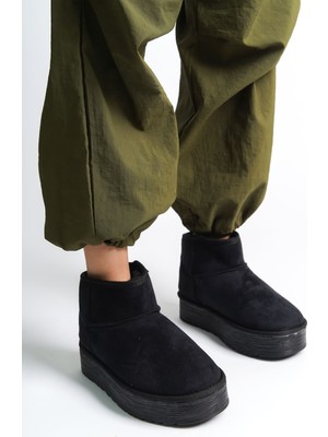 Baybonza Amelıa Bağcıksız Düz ve Kalın Taban Içi Kürklü Kısa Süet Kadın Bot  Sst - Siyah