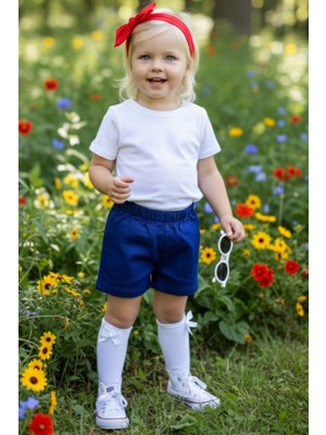 Parla Kids Kız Çocuk Saks Jean Şort Bandana Takım