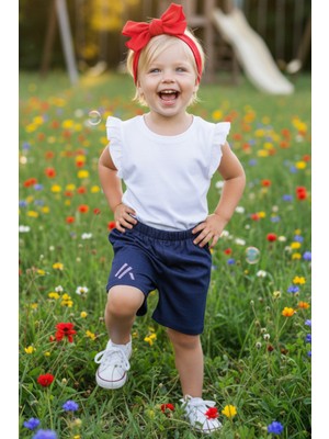 Kız Çocuk Kot Şort Bandana Takım / Kırmızı