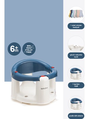 Babyjem Önden Açılır Banyo ve Mama Oturağı ve Hediye Minderli - 2 ' Li Set İndigo Mavi